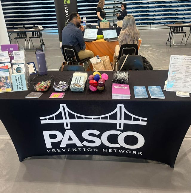 Table with promotional items